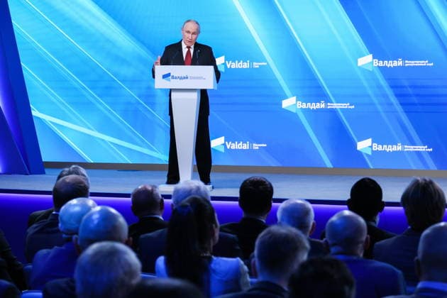 RUSSIA, MOSCOW REGION - OCTOBER 1, 2026: Russia s President Vladimir Putin speaks during a plenary session titled Responsibility for the Future: Limits of the Possible or Possibilities Without Limit? at the 23th annual meeting of the Valdai Discussion Club in Istra Russia - ZUMAt113 20261001_zaa_t113_347 Copyright: xAlexanderxShcherbakx