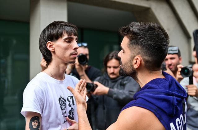 October 2, 2026, Madrid, Madrid, SPAIN: Housing activists and demonstrators confront far-right YouTubers during a protest outside the Spanish Congress of Deputies in Madrid, Spain, on October 2, 2026. The content creators are urged to leave the demonstration amid verbal confrontations with protesters, who object to their presence and recording activities. The protest, organized by the Sindicato de Inquilinas e Inquilinos de Madrid, takes place during the parliamentary vote on two housing decrees concerning tenant protection and affordable housing. Madrid SPAIN - ZUMAz108 20261002_znp_z108_038 Copyright: xRichardxZubelzux