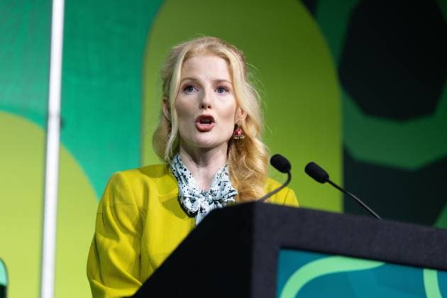 October 2, 2026, Brighton, United Kingdom: Green Party MP, Hannah Spencer speaks on day one of the Green Party Conference in Brighton.The Green Party hold their annual Party Conference in Brighton Brighton United Kingdom - ZUMAs197 20261002_aaa_s197_044 Copyright: xPhilxLewisx