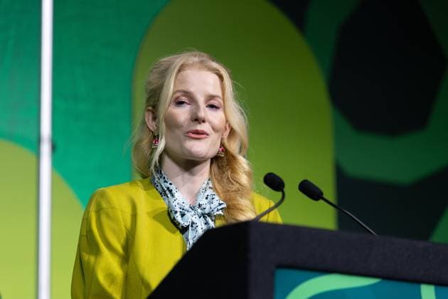 October 2, 2026, Brighton, United Kingdom: Green Party MP for Gorton and Denton, Hannah Spencer speaks to party members on day one at the Green Party Conference in Brighton.The Green Party hold their annual Party Conference in Brighton Brighton United Kingdom - ZUMAs197 20261002_aaa_s197_160 Copyright: xPhilxLewisx