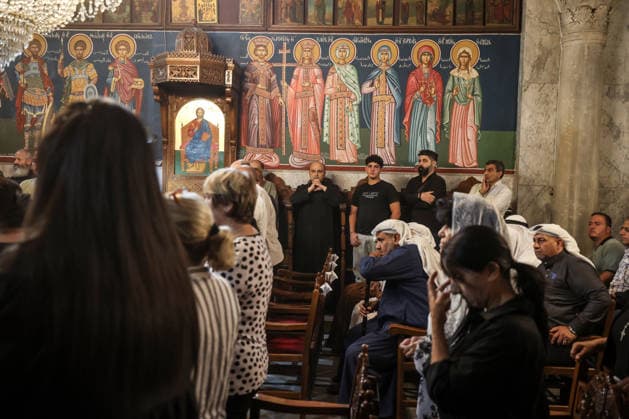 Funeral ceremony for two Palestinian Christians after an Israeli attack in Gaza GAZA CITY, PALESTINE - OCTOBER 03 : Poeple gather during the funeral ceremony for two Palestinian Christian women at the St. Porphyrios Greek Orthodox Church in Gaza City, Palestine on October 03, 2026. Meysa Hidir Ibrahim Abu Dawud and her daughter Marya Hafiz Michel Najjar were killed after an Israeli airstrike. Ali Jadallah Anadolu Gaza City Gaza. Editorial use only. Please get in touch for any other usage. Copyright: x2026xAnadoluxAlixJadallahx