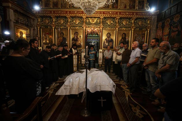 Funeral ceremony for two Palestinian Christians after an Israeli attack in Gaza GAZA CITY, PALESTINE - OCTOBER 03 : Poeple gather during the funeral ceremony for two Palestinian Christian women at the St. Porphyrios Greek Orthodox Church in Gaza City, Palestine on October 03, 2026. Meysa Hidir Ibrahim Abu Dawud and her daughter Marya Hafiz Michel Najjar were killed after an Israeli airstrike. Ali Jadallah Anadolu Gaza City Gaza. Editorial use only. Please get in touch for any other usage. Copyright: x2026xAnadoluxAlixJadallahx