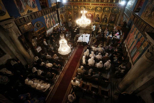 Funeral ceremony for two Palestinian Christians after an Israeli attack in Gaza GAZA CITY, PALESTINE - OCTOBER 03 : Poeple gather during the funeral ceremony for two Palestinian Christian women at the St. Porphyrios Greek Orthodox Church in Gaza City, Palestine on October 03, 2026. Meysa Hidir Ibrahim Abu Dawud and her daughter Marya Hafiz Michel Najjar were killed after an Israeli airstrike. Ali Jadallah Anadolu Gaza City Gaza. Editorial use only. Please get in touch for any other usage. Copyright: x2026xAnadoluxAlixJadallahx