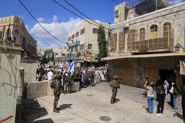 Israeli forces raid Hebron on Sukkot holiday HEBRON, WEST BANK, PALESTINE - OCTOBER 03: Israeli soldiers restrict the movement of Palestinians and take security measures as they raid the Old Town on the occasion of Sukkot feast in Hebron, West Bank, Palestine on October 03, 2026. Amer Shallodi Anadolu Hebron West Bank. Editorial use only. Please get in touch for any other usage. Copyright: x2026xAnadoluxAmerxShallodix