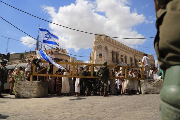 Israeli forces raid Hebron on Sukkot holiday HEBRON, WEST BANK, PALESTINE - OCTOBER 03: Israeli soldiers restrict the movement of Palestinians and take security measures as they raid the Old Town on the occasion of Sukkot feast in Hebron, West Bank, Palestine on October 03, 2026. Amer Shallodi Anadolu Hebron West Bank. Editorial use only. Please get in touch for any other usage. Copyright: x2026xAnadoluxAmerxShallodix