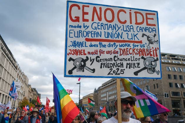 October 3, 2026, Berlin, Berlin, Germany: Thousands of people of all ages, including many school-age teenagers, marched through Berlinâ€⠢s Mitte district to protest mandatory military service, cuts to social services and increased spending on the arms industry. Berlin Germany - ZUMAk201 20261003_zip_k201_019 Copyright: xNikosxKanistrasx