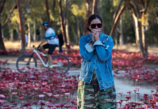 Israelis mourn at sunrise in the Re im memorial on the third anniversary where Hamas massacred 364 people and took another 40 hostages during the Nova dance party on October 7, 2023, near Kibbutz Re im, southern Israel on Wednesday, October 7, 2026. The Hamas cross-border attacks resulted in the deaths of approximately 1,200 people and the abduction of 251 hostages. ISR202606080025 JimxHollander