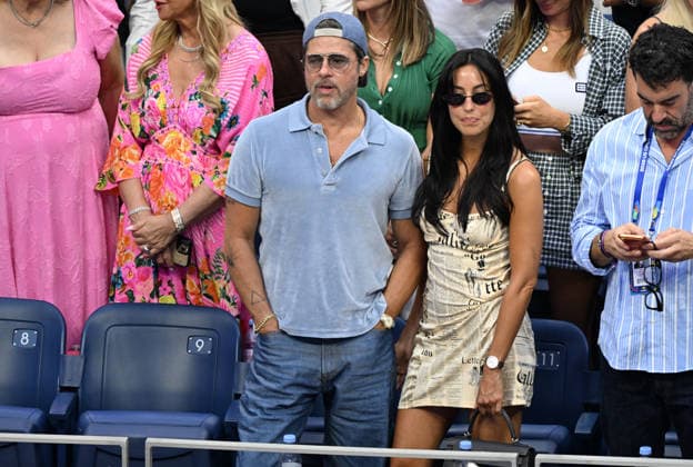Celebrity: Brad Pitt and Ines de Ramon attend a tennis tournament in New York