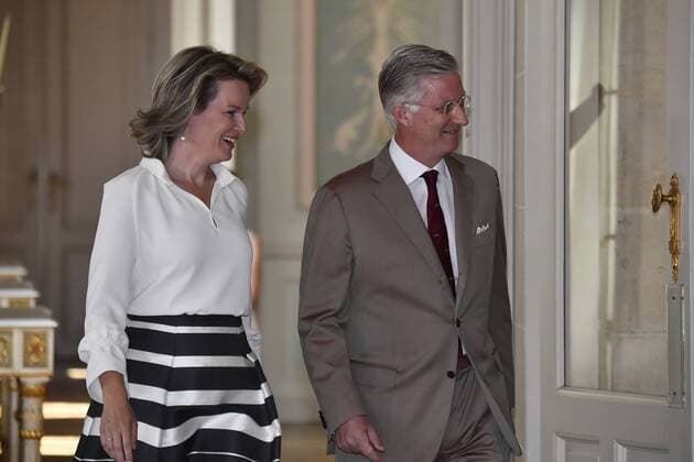 Queen Mathilde of Belgium and King Philippe - Filip of Belgium arrive at the Royal castle in Laken - Laeken, as Belgian national soccer team Red Devils are received by Royal couple after the presence in the semi-final of the soccer World cup in Russia, Sunday 15 July 2018. ERICxLALMAND x05386510x