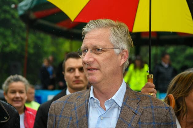 King Philippe - Filip of Belgium pictured at the start of the Handisport race during the 40th edition of the Brussels 20km run, Sunday 19 May 2019 in Brussels. PHOTO BERNARD GILLET BernardxGillet x05686413x