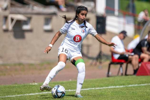 Soccer 2 Womens Bundesliga, Season 2023 2024, 24 Matchday, SG 99 Andernach 1 FFC Turbine Potsdam on 12 05 2024 at Andernach Stadium in Andernach Maya Hahn 1 FFC Turbine Potsdam, 16 on the ball Important notice According to the regulations of the DFL German Football League or the DFB German Football Association, it is prohibited to use or have used photographs taken in the stadium and or of the match in the form of sequential images and or video-like photo series Foto Kirchner Media TH Copyright: xKirchner-Media THx