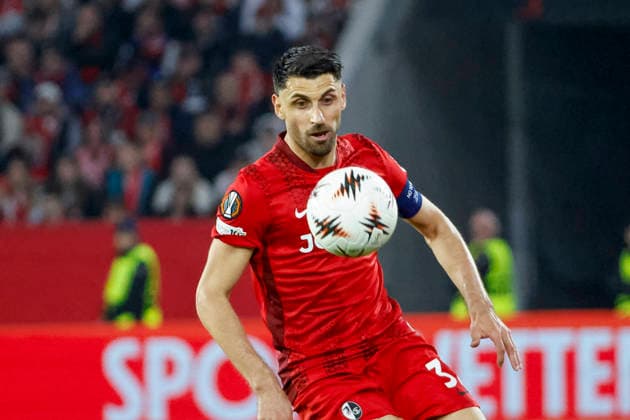 Vincenzo Grifo SC Freiburg, 32 on the ball , Germany, Football, UEFA Europa League, Semifinal, 2025 2026, SC Freiburg vs Sporting Braga, 07 05 2026, Freiburg im Breisgau Europa Park Stadium Germany Copyright: xGrantxHubbsx