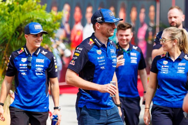 3rd October 2026; Sepang IC, Kuala Lumpur, Malaysia; Formula 1, Bahrain Grand Prix, Qualifying Day; Oracle Red Bull Racing driver Max Verstappen of Netherlands, Oracle Red Bull Racing driver Isack Hadjar of France arriving StephenxBlackberry
