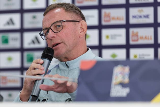 SOCCER - NL, KOS vs AUT PRISTINA,KOSOVO,03.OCT.26 - SOCCER - UEFA Nations League, OEFB international match, Länderspiel, Nationalmannschaft Kosovo vs Austria, preview, press conference, PK, Pressekonferenz team AUT. Image shows head coach Ralf Rangnick (AUT). GEPAxpictures xArminxRauthner