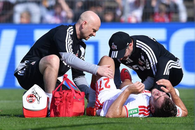 Soccer Friendly Match: FC Viktoria Köln vs. 1. FC Köln on October 3, 2026, at Sportpark Höhenberg in Cologne. Thijs Dallinga of Cologne lies injured on the ground. xRx