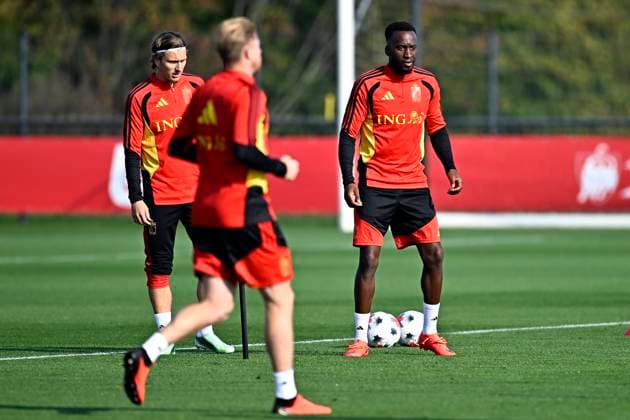 France v Belgium - UEFA Nations League 2026 Media Activities 04 10 2026 TUBIZE, BELGIUM - OCTOBER 04 : Godts Mika forward of Belgium and Lukebakio Dodi forward of Belgium pictured during a training session ahead of the UEFA Nations League tournament league phase matchday 4 group A1 match between France and Belgium on October 4, 2026 in Tubize, Belgium, 04 10 2026 Tubize Belgium Copyright: xTomasxSiskx