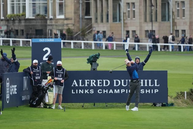 RECORD DATE NOT STATED 4th October 2026; Old Course at St Andrews, St Andrews, Scotland; DP World Tour Golf, Alfred Dunhill Links Championship, Final Day; Thomas Detry plays his tee shot on the 2nd hole AlecxBrown
