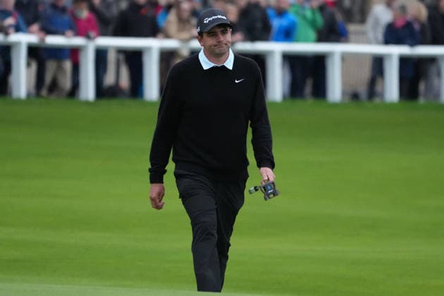 RECORD DATE NOT STATED 4th October 2026; Old Course at St Andrews, Mount Melville, Scotland; DP World Tour Golf, Alfred Dunhill Links Championship, Final Day; Casey Jarvis reacts to missing his eagle putt opportunity on the 18th hole to tie the lead, Adrian Meronk is champion golfer AlecxBrown