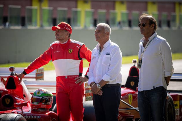 IPA89306779 - GIANCARLO FISICHELLA, Emanuele Pirro, and Riccardo Patrese at the Ferrari Corse Clienti F1 Cars exhibition during the Historic Italian Grand Prix, Mugello (FI), October 2–4, 2026. Copyright: xFedericoxBasile IPAxSportx xx IPA89306779