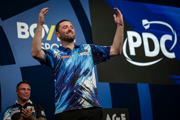RECORD DATE NOT STATED 4th October 2026; Mattioli Arena, Leicester, England; PDC World Grand Prix Darts, World Grand Prix, Final Day; Luke Humphries celebrates winning the Boyle Sports World Grand Prix against Gerwyn Price GodfreyxPitt