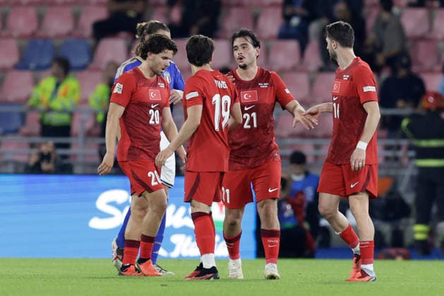 UEFA Nations League football match Italy vs Turkey Aral Simsir of Turkiye celebrates after scoring a goal of 1-1 UEFA Nations League football match (League A, Group A1) between Italy vs Turkey at the Renato Dall Ara stadium in Bologna on October 05, 2026. _BPH4282 Copyright: xAntonioxBalascox