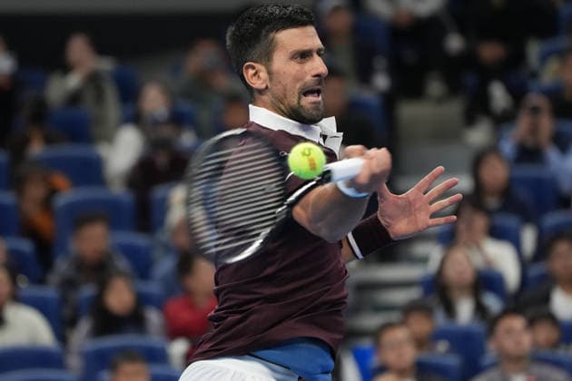(261006) -- BEIJING, Oct. 6, 2026 -- Novak Djokovic competes during the men s singles semifinal match between Daniil Medvedev of Russia and Novak Djokovic of Serbia at 2026 China Open tennis tournament in Beijing, China, Oct. 5, 2026. ) (SP)CHINA-BEIJING-TENNIS-CHINA OPEN-MEN S SINGLES(CN) XiexHan