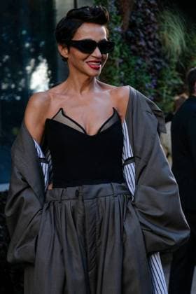 PFW - Jean Paul Gaultier Outside Arrivals Farida Khelfa arrives at the Jean Paul Gaultier show during the Womenswear Spring Summer 2026 as part of Paris Fashion Week on October 5, 2025 in Paris, France. Photo by Robin Psaila ABACAPRESS.COM Paris France Copyright: xPsailaxRobin ABACAx