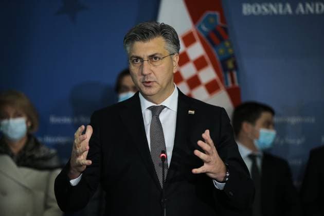 Prime Minister of Croatia Andrej Plenkovic in Sarajevo SARAJEVO, BOSNIA AND HERZEGOVINA - DECEMBER 13: Prime Minister of Croatia Andrej Plenkovic holds a press conference in Sarajevo, Bosnia and Herzegovina on December 13, 2021. Saraybosna Bosna Hersek. Editorial use only. Please get in touch for any other usage. Copyright: x2025xAnadoluxSamırxJordamovıcx