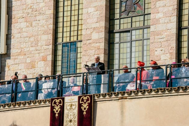 IPA89293417 - ASSISI October 4, 2026 Basilica of St. Francis celebration of the feast of St. Francis, patron saint of Italy, with the participation of President of the Republic Sergio Mattarella. After Mass, the President delivered a speech from the loggia of the Basilica, emphasizing Franciscan values and the priority of peace. Copyright: xemanuelaxbianconix xx IPA89293417