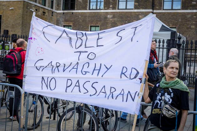 Battle of Cable Street 90th Anniversary March East London, October 4, 2026 A march was held in East London to mark the 90th anniversary of the Battle of Cable Street. Demonstrators gathered to commemorate the historic 1936 anti-fascist mobilisation, when local residents, members of the Jewish community, dockers and anti-fascist groups opposed a planned march by the British Union of Fascists through the East End. The anniversary march brought together campaigners, community groups and supporters to remember the events of Cable Street and their place in London™s history., Credit:Zak Irfan Avalon Copyright: xZakxIrfanx xAvalonx 1140603104
