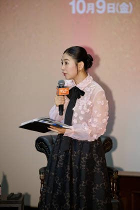 Japanese TV perdonality Mari Sekine attends the press conference for his movie Digger at Roppongi Hills, Tokyo, Japan on October 5, 2026. The movie opens in Japan on October 9. aflo_353477892