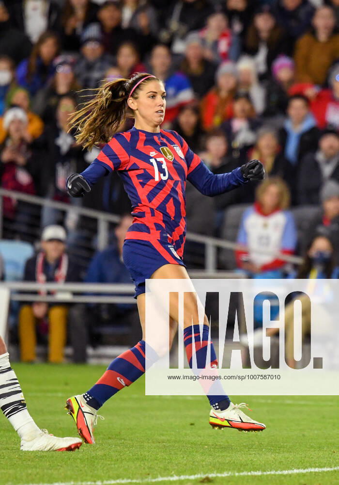 SAINT PAUL, MN - OCTOBER 26: United States forward Alex Morgan (13) scores a goal on this shot during the second half of a friendly soccer match between Korea Republic and the United States on Oct 26, 2021 at Allianz Field in Saint Paul, MN. (Photo by Nick Wosika Icon Sportswire) SOCCER: OCT 26 Women s - USA v Korea Icon2021102614