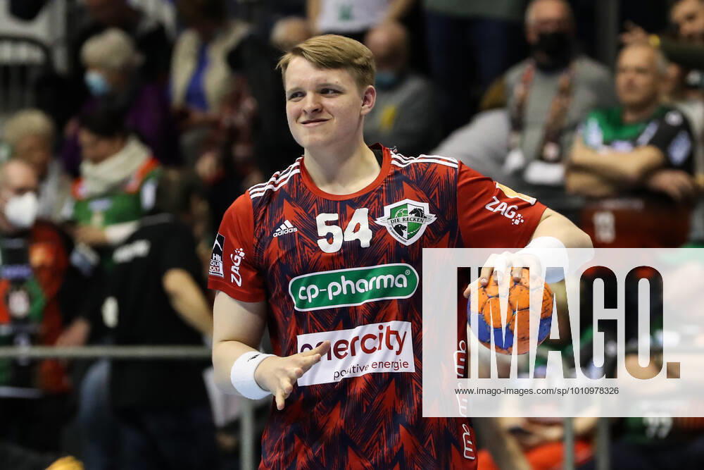 Justus Fischer TSV Hannover Burgdorf,54 Handball Bundesliga season 2021 2022 SC Magdeburg vs TSV Hannover Burgdorf in the GETEC Arena in Magdeburg single image,action,man,men,handball,Germany