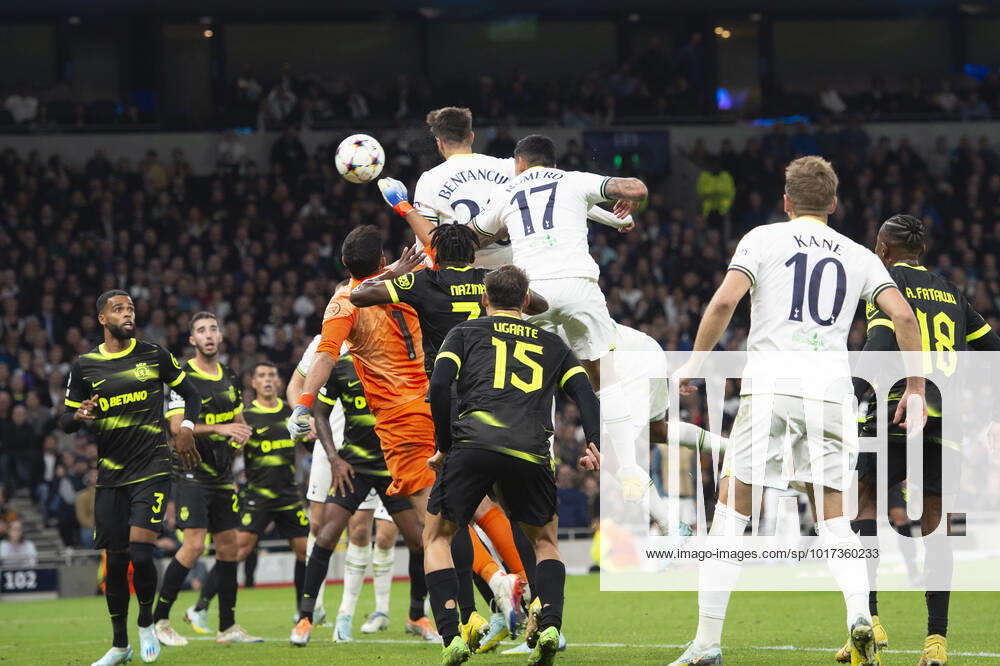 Rodrigo Bentancur of Tottenham Hotspur scores the equaliser during the UEFA Champions League match between Tottenham Hotspur and Sporting CP at Tottenham Hotspur Stadium, London, England on 26 October 2022.
