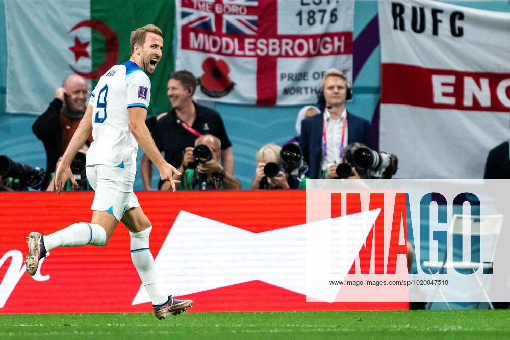 Harry Kane of England celebrates scoring 2 0 during the FIFA World Cup 2022 round of 16 football match between England and Senegal on December 4, 2022 in Doha Photo Joel Marklund BILDBYRAN code JM JM0403 bbeng football football soccer fotball world cup football world cup football world cup 2022 fifa world cup 2022 round of 16 round of 16 england senegal jubilation,
