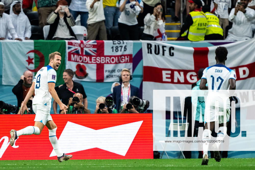 Harry Kane of England celebrates scoring 2 0 during the FIFA World Cup 2022 round of 16 football match between England and Senegal on December 4, 2022 in Doha Photo Joel Marklund BILDBYRAN code JM JM0403 bbeng football football soccer fotball world cup football world cup football world cup 2022 fifa world cup 2022 round of 16 round of 16 england senegal jubilation,