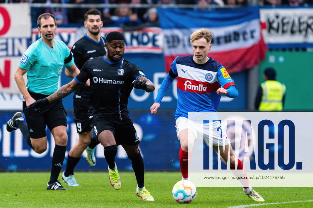 Moritz Broni Kwarteng 1 FC Magdeburg 8 fouls Finn Porath Holstein Kiel 27 Holstein Kiel vs 1 FC Magdeburg, Football, 2 Bundesliga, Matchday 20, Season 2022 23, 11 02 2023 DFL REGULATES PROHIBIT ANY USE OF PHOTOGRAPHS AS IMAGE SEQUENCES AND OR QUASI VIDEO Press Photo Marcel von Fehrn Holstein Kiel vs 1 FC Magdeburg, Football, 2 Bundesliga, Matchday 20, Season 2022 23, 11 02 2023 Kiel