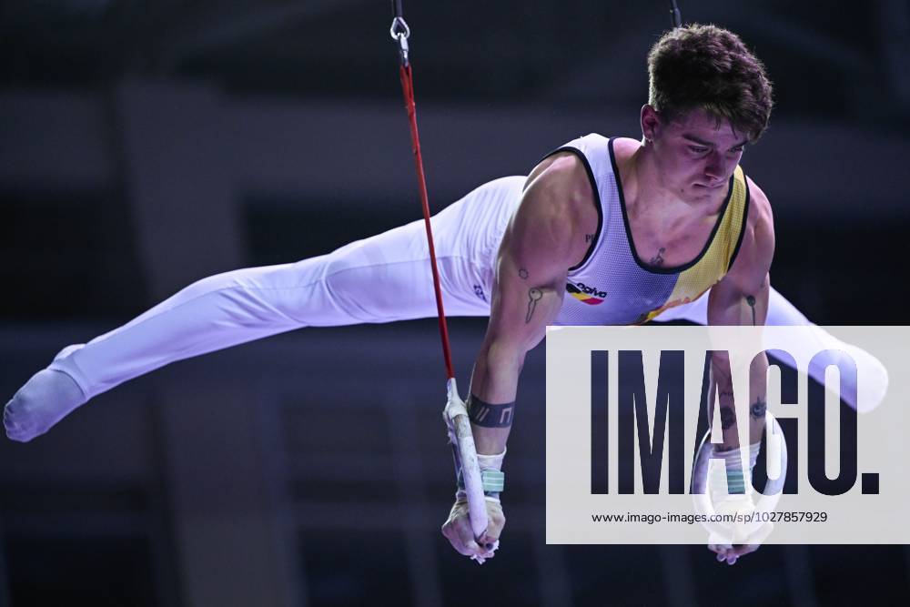 Belgian gymnast Victor Martinez Marechal pictured in action during the sixth and last rotation, the rings, in the men all around final, on the third day of the European Championships Gymanstics in Antalya, Turkey, Thursday 13 April 2023. The EC are taking place from 11 to 16 April 2023. LAURIExDIEFFEMBACQ x64663854x