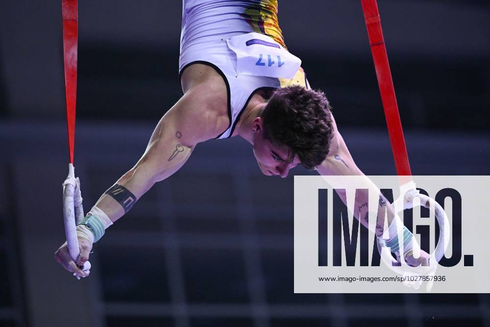 Belgian gymnast Victor Martinez Marechal pictured in action during the sixth and last rotation, the rings, in the men all around final, on the third day of the European Championships Gymanstics in Antalya, Turkey, Thursday 13 April 2023. The EC are taking place from 11 to 16 April 2023. LAURIExDIEFFEMBACQ x64663860x