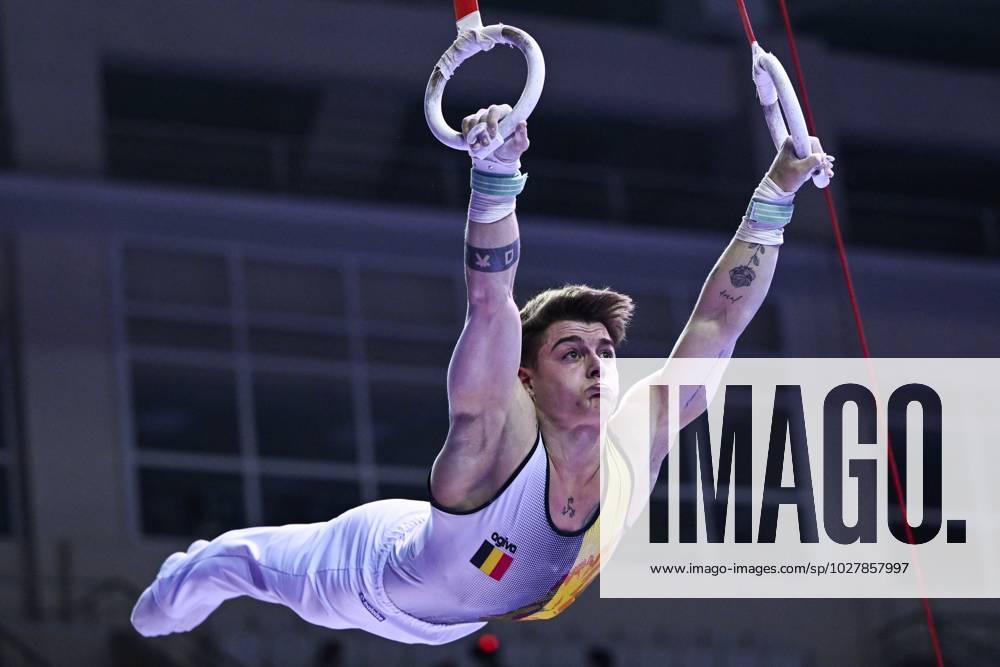 Belgian gymnast Victor Martinez Marechal pictured in action during the sixth and last rotation, the rings, in the men all around final, on the third day of the European Championships Gymanstics in Antalya, Turkey, Thursday 13 April 2023. The EC are taking place from 11 to 16 April 2023. LAURIExDIEFFEMBACQ x64663864x