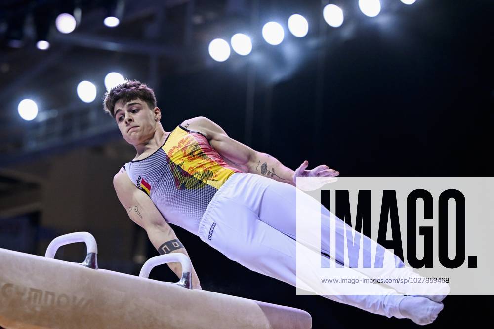Belgian gymnast Victor Martinez Marechal pictured in action during the fifth rotation, the pommel horse, in the men all around final, on the third day of the European Championships Gymanstics in Antalya, Turkey, Thursday 13 April 2023. The EC are taking place from 11 to 16 April 2023. LAURIExDIEFFEMBACQ x64664923x