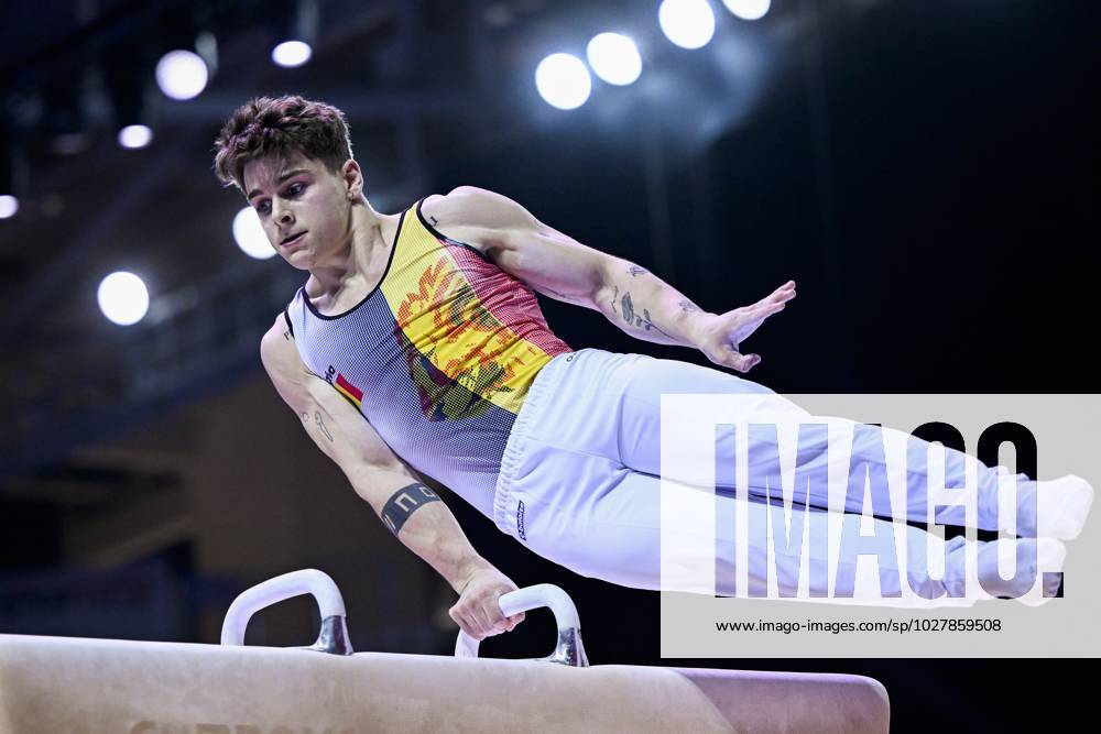 Belgian gymnast Victor Martinez Marechal pictured in action during the fifth rotation, the pommel horse, in the men all around final, on the third day of the European Championships Gymanstics in Antalya, Turkey, Thursday 13 April 2023. The EC are taking place from 11 to 16 April 2023. LAURIExDIEFFEMBACQ x64664927x