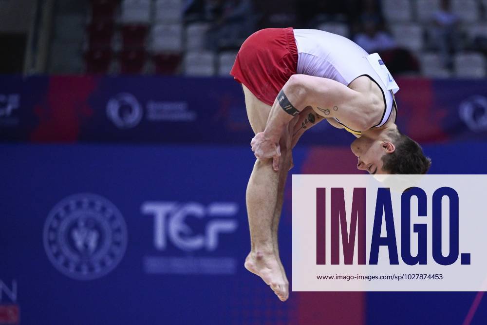 Belgian gymnast Victor Martinez Marechal pictured in action during the fourth rotation, the floor, in the men all around final, on the third day of the European Championships Gymanstics in Antalya, Turkey, Thursday 13 April 2023. The EC are taking place from 11 to 16 April 2023. LAURIExDIEFFEMBACQ x64679829x