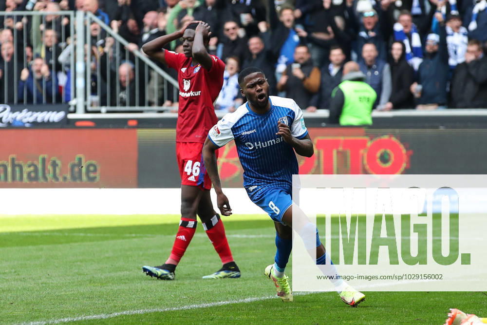 Goal celebration scorer Moritz Broni Kwarteng 1 FC Magdeburg,8 hits to 1 0 2 Football Bundesliga season 2022 2023 1 FC Magdeburg vs Hamburger SV in the MDCC Arena in Magdeburg action,soccer,man,men,Germany