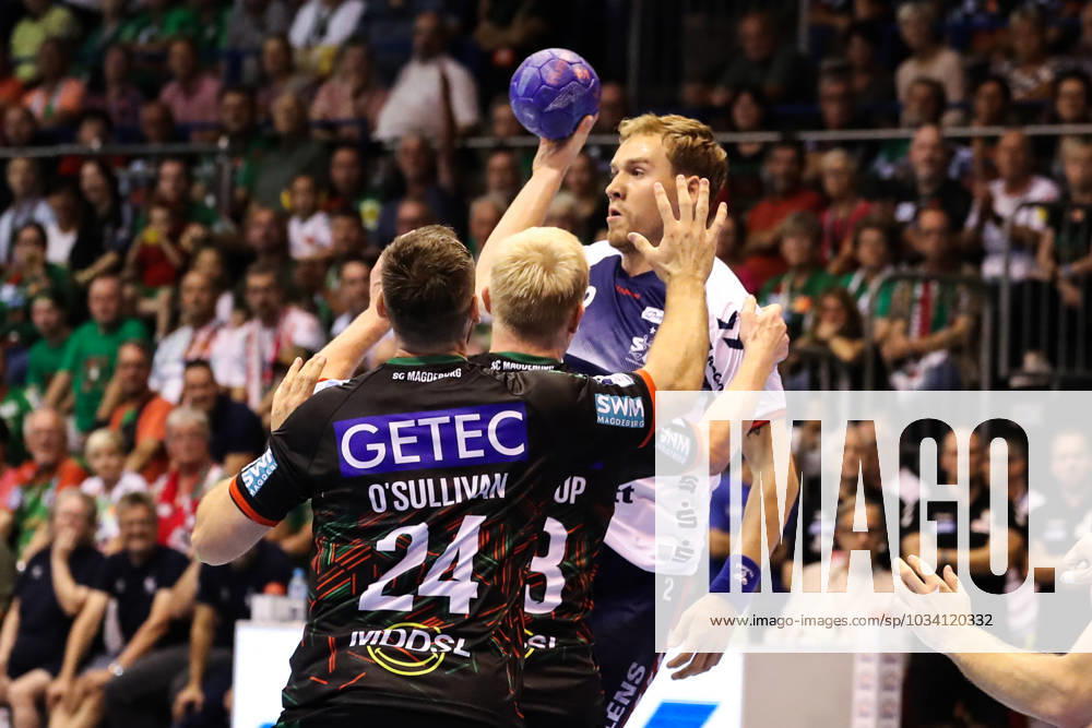 Simon Pytlick SG Flensburg Handewitt,2 Handball Bundesliga Season 2023 2024 SC Magdeburg vs SG Flensburg Handewitt at GETEC Arena in Magdeburg Action,Handball,Germany
