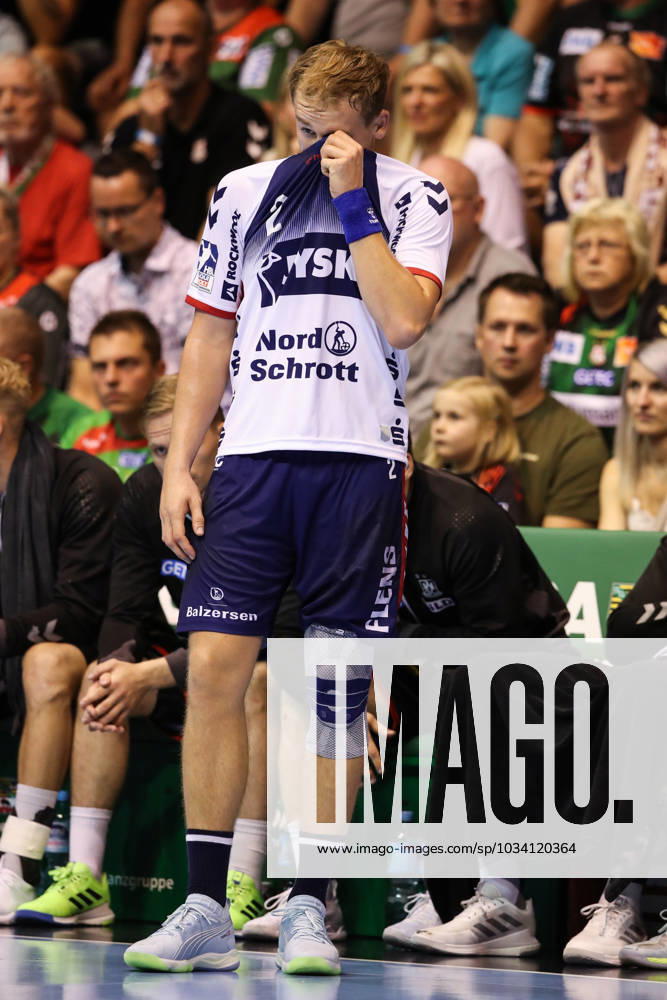 Simon Pytlick SG Flensburg Handewitt,2 Handball Bundesliga Season 2023 2024 SC Magdeburg vs SG Flensburg Handewitt in the GETEC Arena in Magdeburg Freisteller,Action,Handball,Germany
