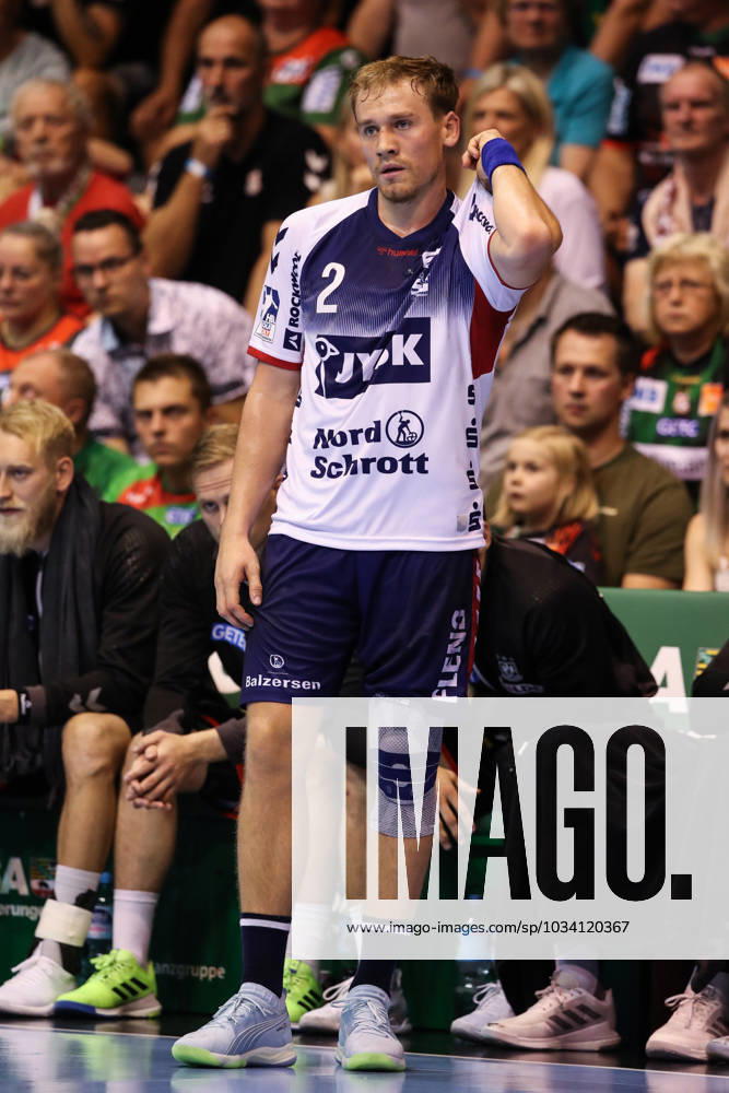 Simon Pytlick SG Flensburg Handewitt,2 Handball Bundesliga Season 2023 2024 SC Magdeburg vs SG Flensburg Handewitt in the GETEC Arena in Magdeburg Freisteller,Action,Handball,Germany