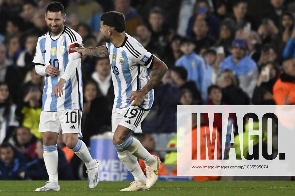 Lionel Messi and Nicolas Otamendi of Argentina during the FIFA World Cup, WM, Weltmeisterschaft, Fussball 2026 Qualifier match between Argentina and Paraguay at Estadio Mas Monumental Antonio Vespucio Liberti on October 12, 2023 in Buenos Aires, Arg Argentina v Paraguay : FIFA World Cup 2026 Qualifier match