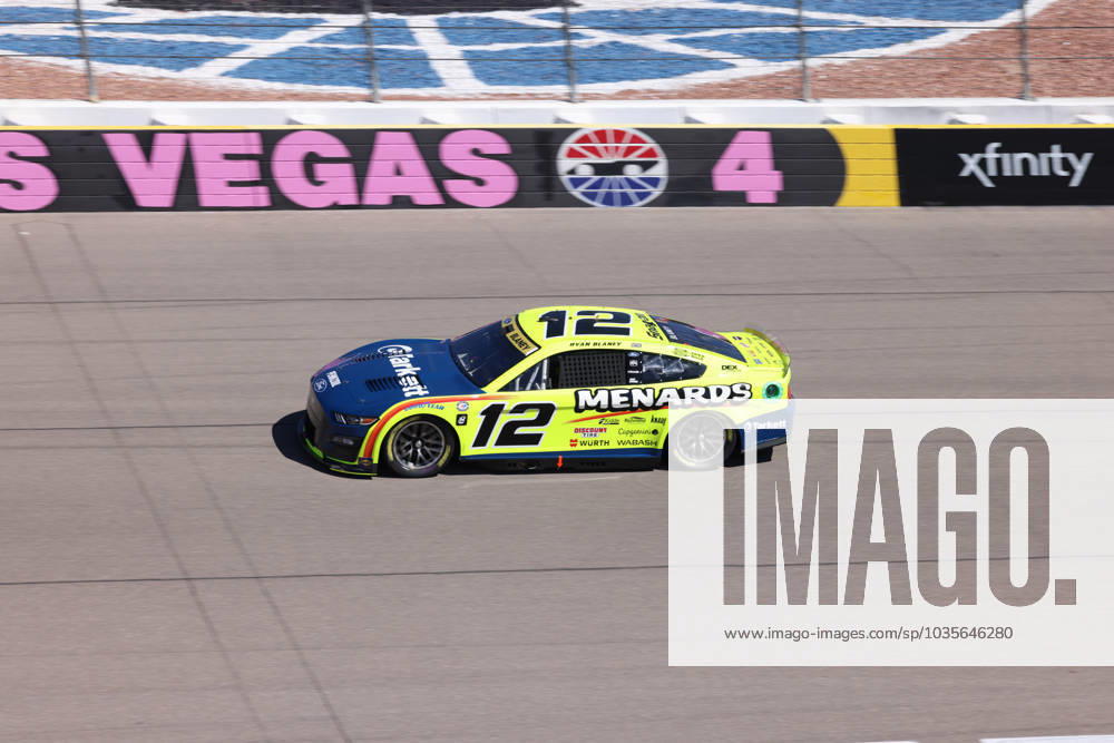 LAS VEGAS, NV - OCTOBER 14: Ryan Blaney ( 12 Team Penske Menards Tarkett Ford) during qualifying for the NASCAR, Motorsport, USA Cup Series Playoff South Point 400 Saturday Oct. 14, 2023 at Las Vegas Motor Speedway in Las Vegas, NV. (Photo by Marc Sanchez LVMS Icon Sportswire) AUTO: OCT 14 NASCAR Cup Series Playoff South Point 400 Icon144231014110