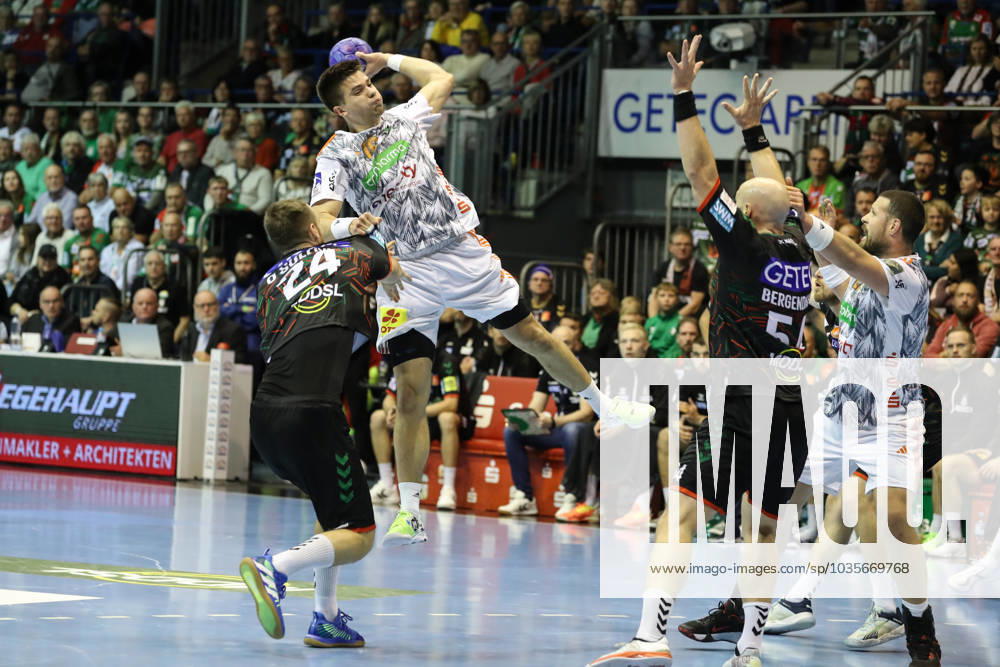 Renars Uscins TSV Hannover Burgdorf,10 Handball Bundesliga Season 2023 2024 SC Magdeburg vs TSV Hannover Burgdorf at GETEC Arena in Magdeburg Action,Handball,Germany